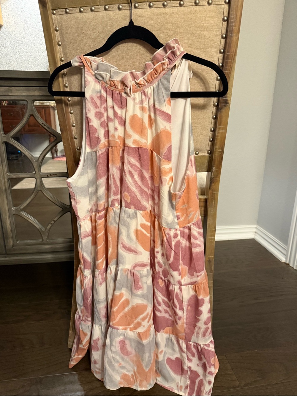 entro Pastel Watercolor Ruffle Sundress in Pink, Peach & Gray